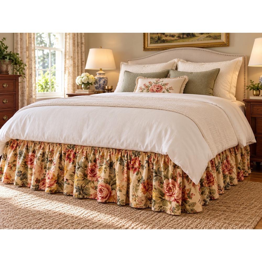 Vintage Ralph Lauren Sussex Gardens Queen Bed Skirt Floral Ruffled Cotton USA